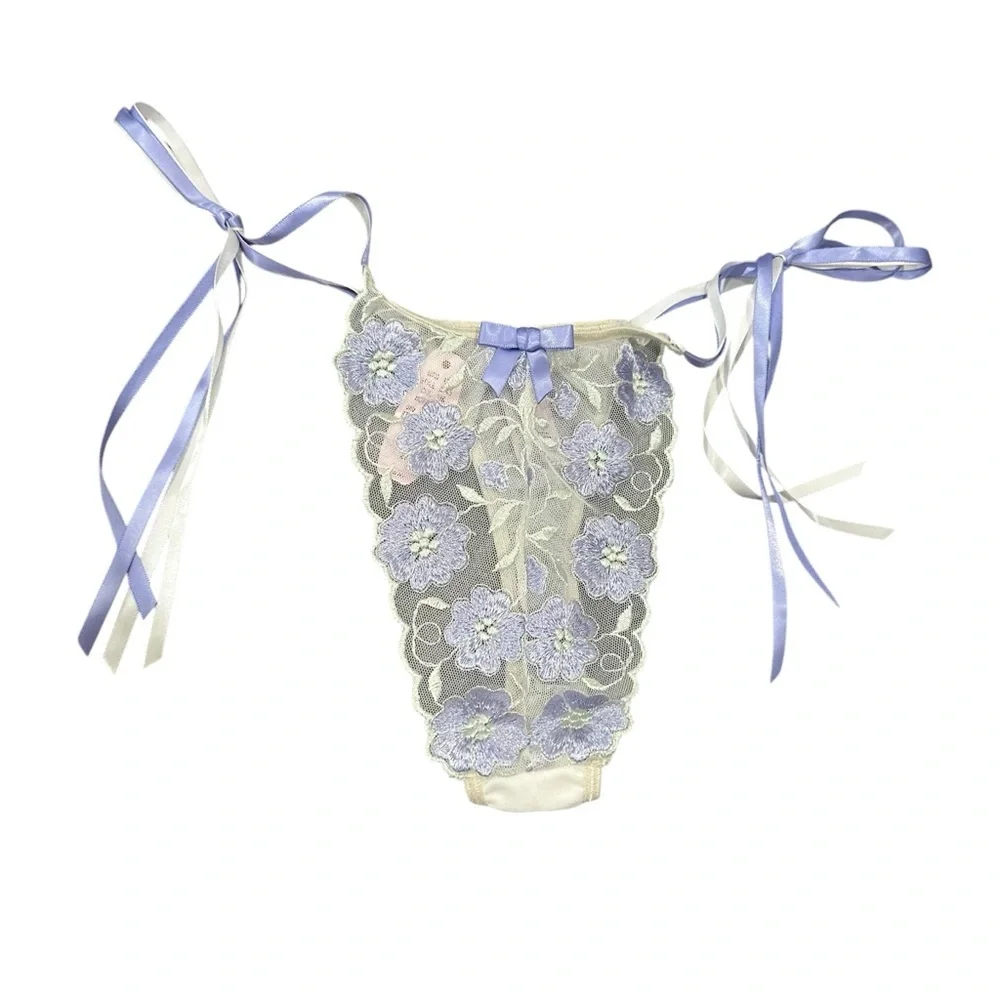 Victoria’s Secret Y2K Floral Lace Thong with Ribbon Ties